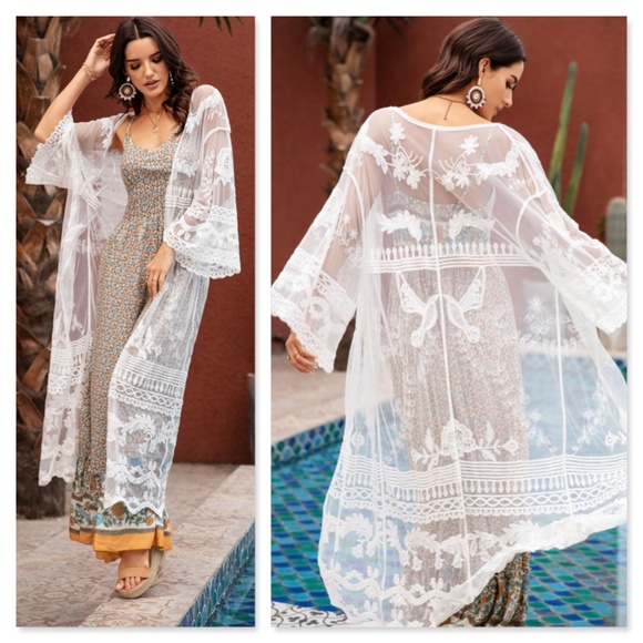Rouge! Other - White Lace Boho Coverup Long Kimono